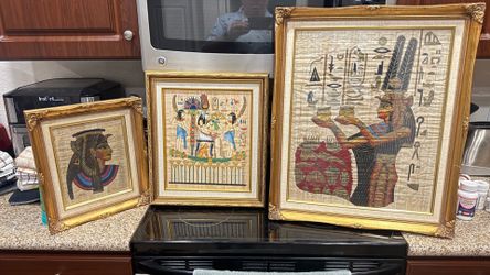 3 Framed Egyptian Papyrus Paintings