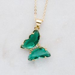 Emerald Green Butterfly Necklace 