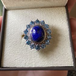 Vintage Lapis Lazuli / Aquamarine / Silver Ring