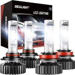 H11 and 9005 / HB3 LED Bulbs Combo , 9005 Hi Beam and H11 Lo Beam LED Halogen Replacement Bulbs Kit , 6000K Cool White ( Suitable for various Toyota m