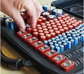 Camelion Battery Organizer Case with Battery Tester , Blue Paw Prints