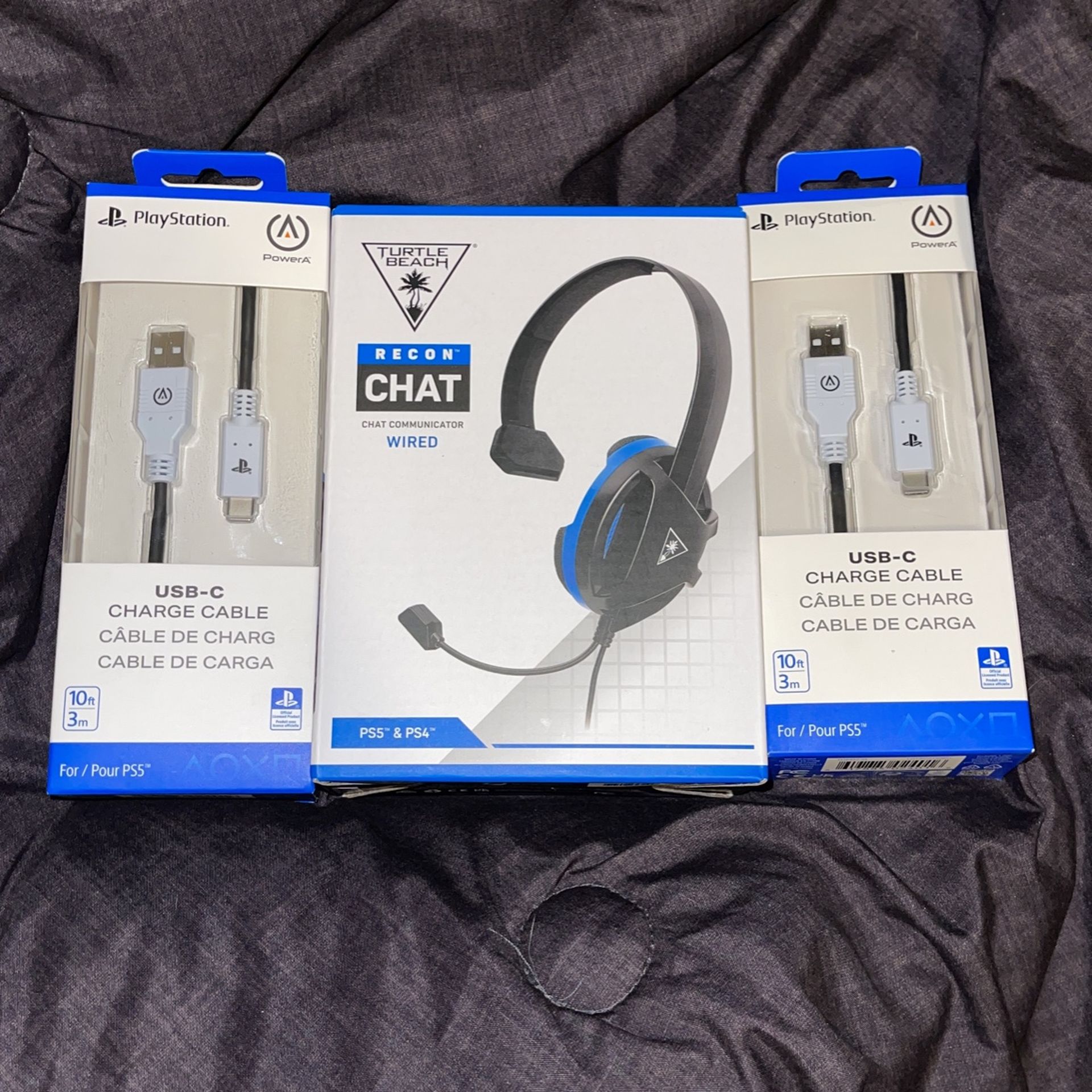 Playstation USB-C charge cable and Turtle Beach Gaming Head Set