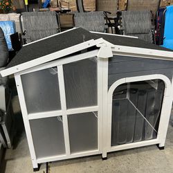 Cabin-Style Wooden Dog House for Large Dogs Outside 