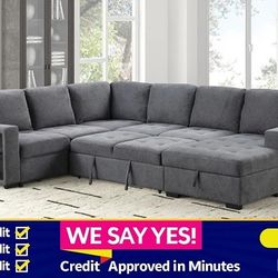 FINANCE TODAY! - Dark Grey Storage Chaise Couch Sofa Bed Sectional With USB