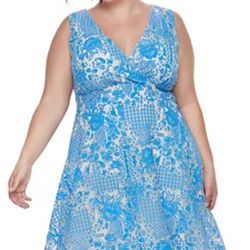 Plus Size Blue Lace Fit And Flare Chaya Dress