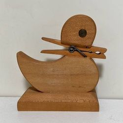Vintage Wood Handmade Duck Figurine With Clothespin Note Holder Freestanding Home Decoration Accent