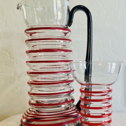 vintage 1930'S DUNBAR ARAMIS PITCHER AND TUMBLER. RED STRIPES. EXCELLENT!!!!