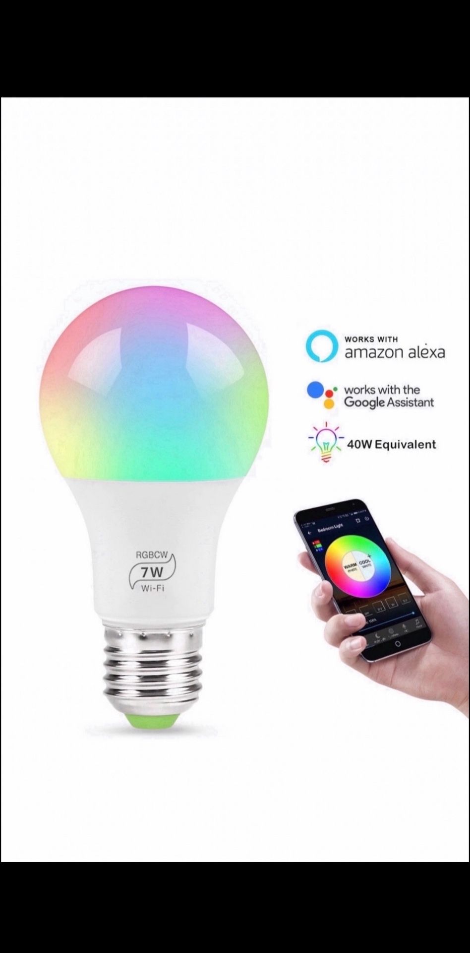 7w Google assistant Alexa RGB Multicolor WiFi Remote E26 E27 LED Smart light bulb (Brand New) 1 Bulb for $5.00