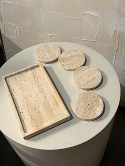 Travertine Stone Tray and Coaster Set