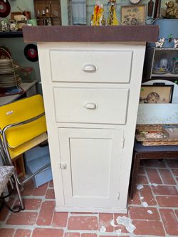 Tall vintage beige all wood cabinet