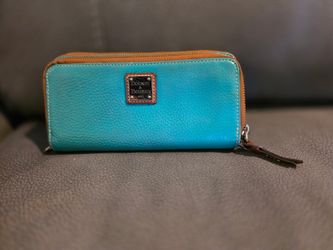 Vintage Dooney & Bourke Zip Around Wallet – Turquoise Blue & Red Interior