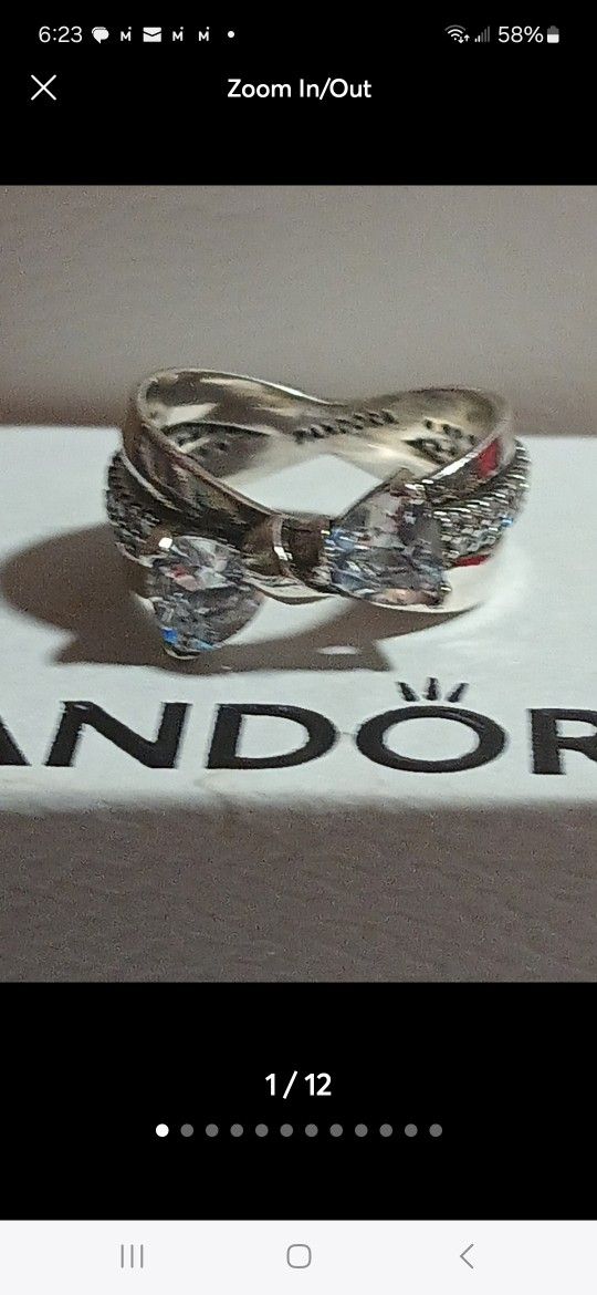 Pandora Authentic Brand New Sterling Silver Sparkling Triple Crossover Xl Triple Band Ring Size 7