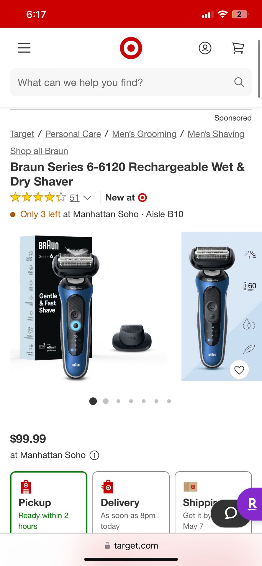 Braun Series 6-6120 Rechargeable Wet & Dry Shaver