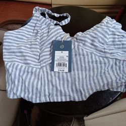 Cute Blue And White Striped Halter Top