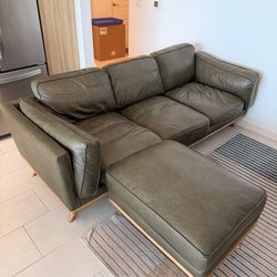 Article Leather Sofa + Ottoman - Olive Green Mid Century $400