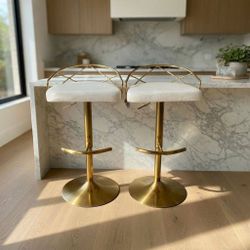 Charlotte Glam Adjustable Bar Stools - Cream Velvet & Gold Metal (Set of 4)