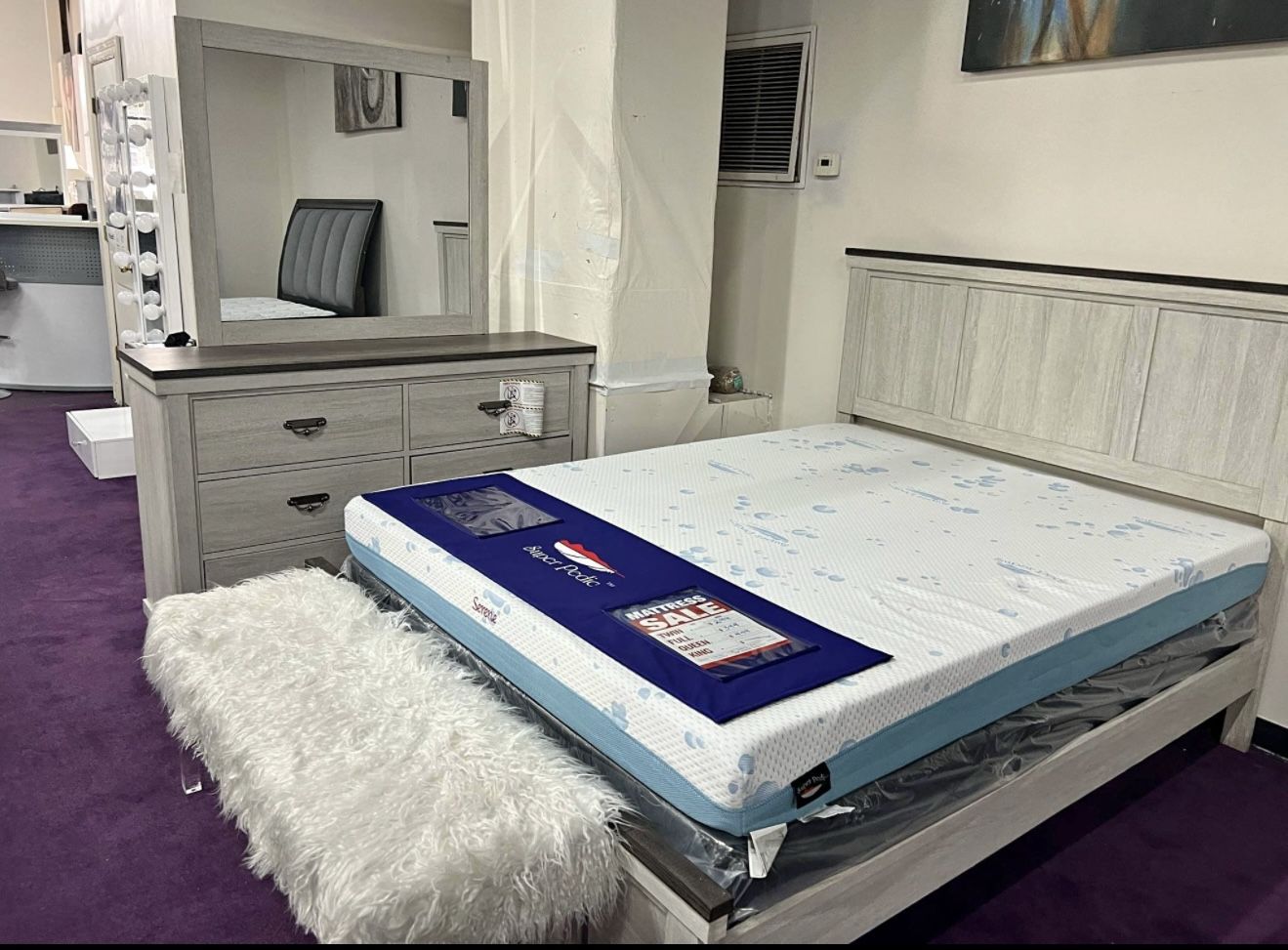 NEW KING SIZE BED NIGHTSTAND DRESSER MIRROR 