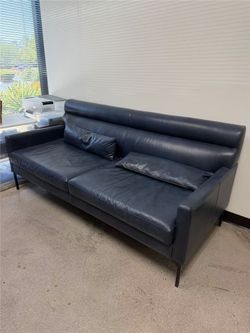Deep-Blue Leather Sofa - $20 - Irvine Pickup