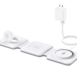 3 in 1 Foldable Magnetic Wireless Charger Dock - Travel Charging Pad for iPhone17 16 15 14 13 12 Pro Max Plus Watch & Airpods.