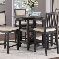 BLACK / BROWN 5-PIECE ROUND COUNTER HEIGHT KITCHEN DINING TABLE SET