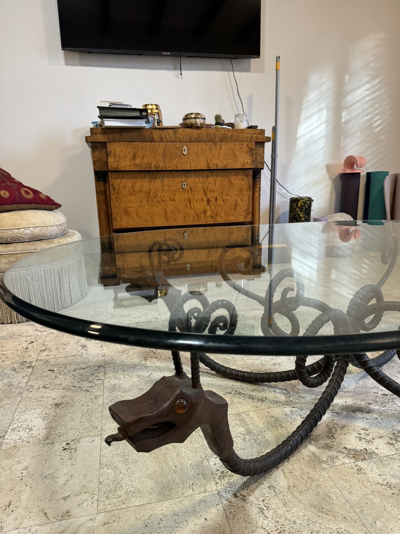 Unique Glass Table with 4 Dragons