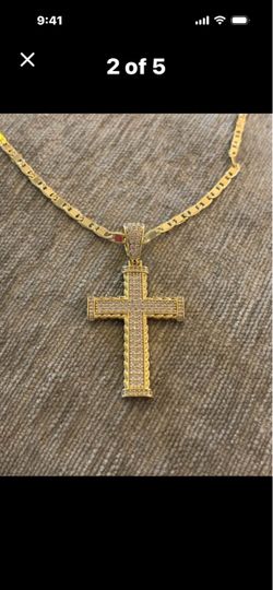Gold Cross Pendant Necklace with CZ Stones