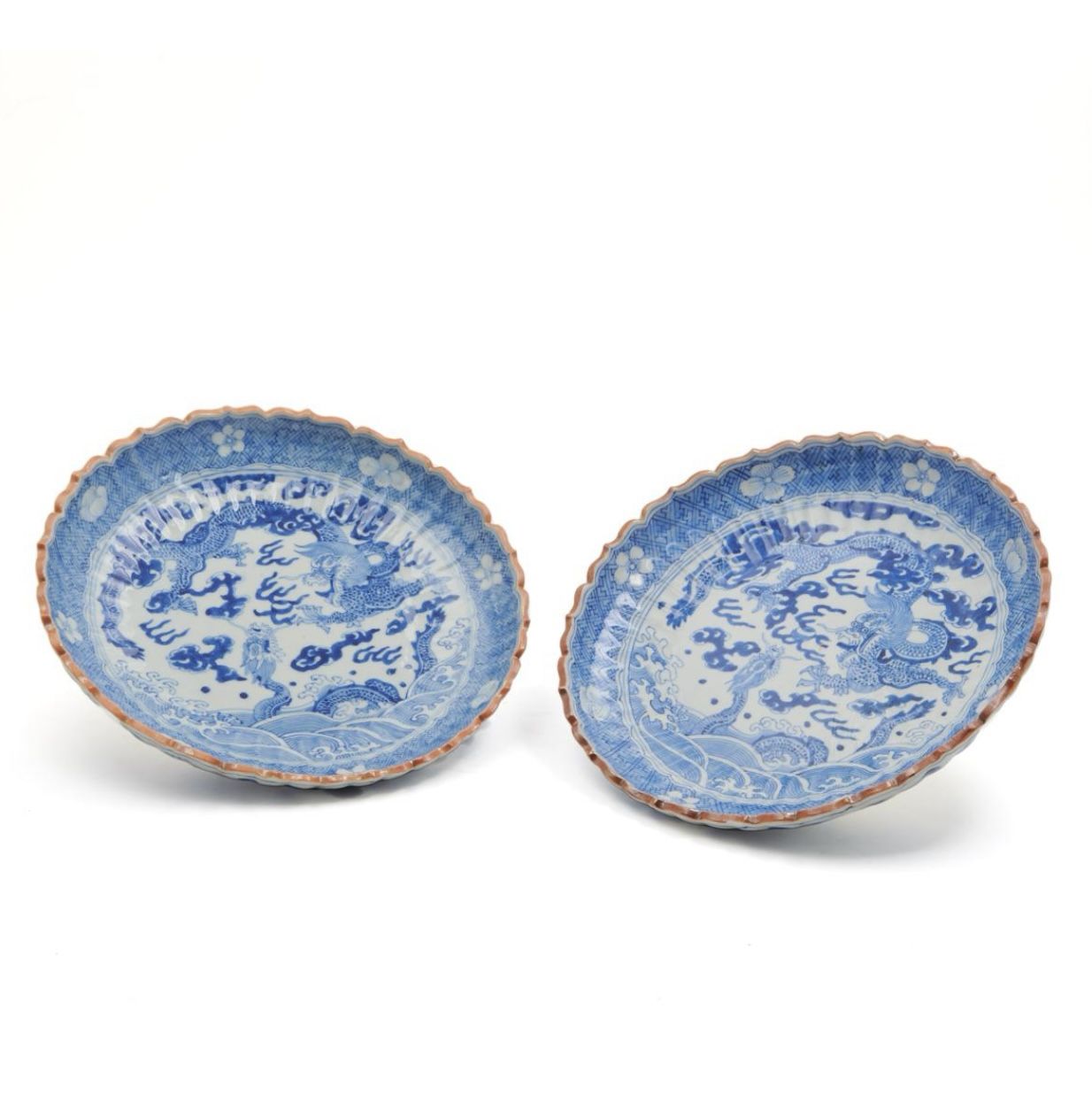 Antique Pair Of Chinese Shinzui Style Porcelain Plates Chenghua Mark For Export