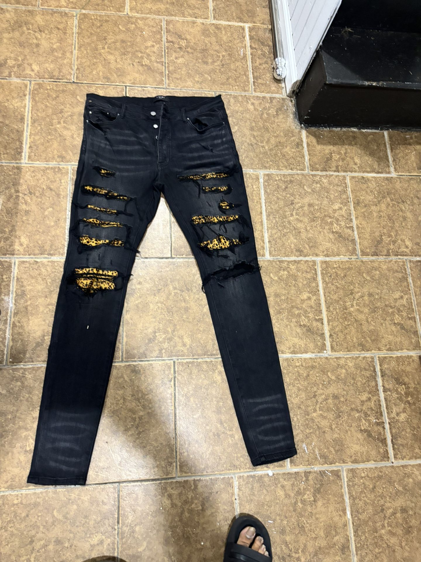 Amiri Black Leopard Thrasher Jeans Size 36