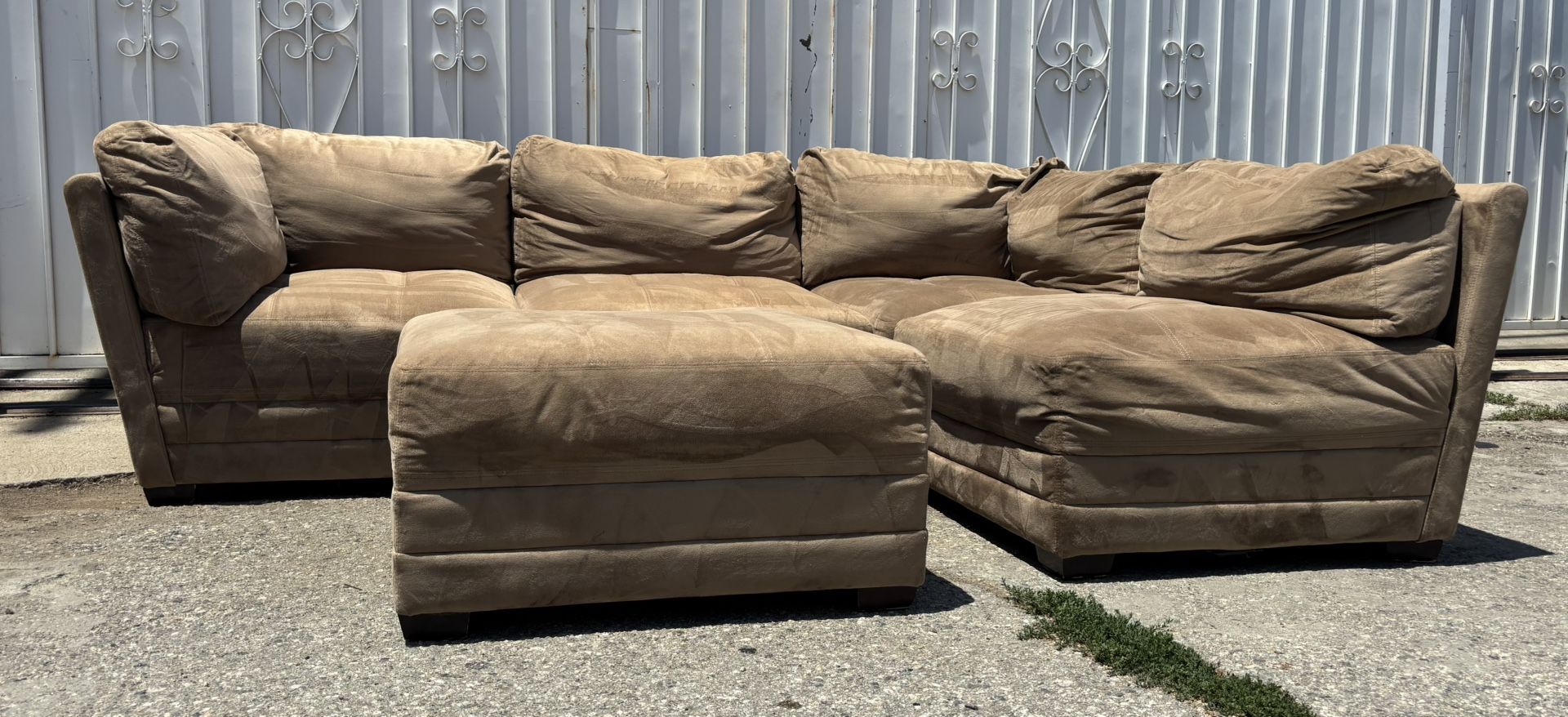 Beige Modular Microfiber Sectional Lounge Couch Sofa Ottoman