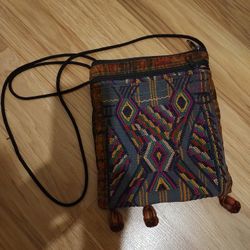 Colorful Hand Woven Cotton Pom Pom Cross Body Purse Tribal Boho