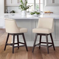 Set Of 2- Linen Fabric Swivel Barstools Of 2