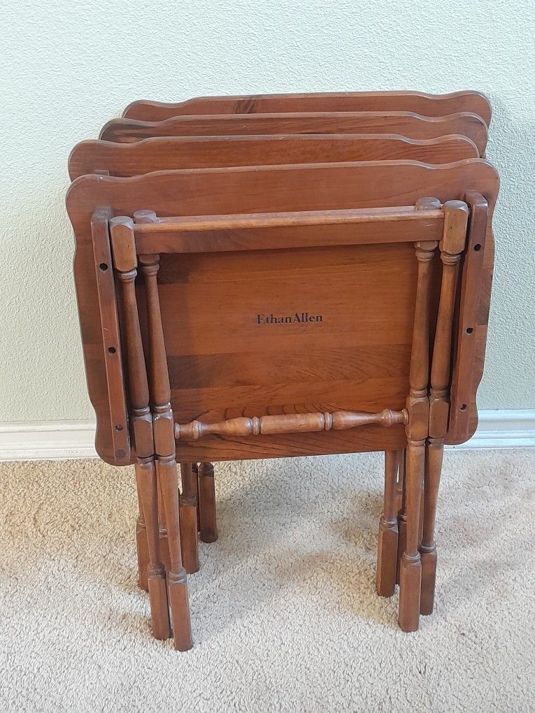 2 Ethan Allen Wood Folding TV Trays Vintage