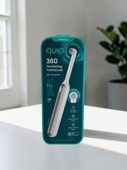 NEW Quip 360 Oscillating Rechargeable Toothbrush Silver Cloud Travel Case