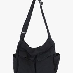 New Black Canvas Messenger Bag Large Hobo Crossbody Shoulder Tote Bag With Pocket, Womens
