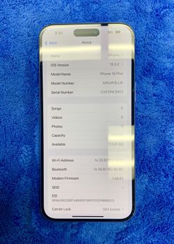 Apple iPhone 16 Plus Phone Touchphone 128 GB Memory Storage Network Locked ATT LTE 5G Wifi Bluetooth Touch Screen Cellphone Smartphone iOS Software