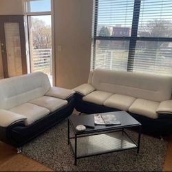 New 2pc White and black Sofa And Loveseat