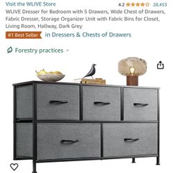 WLIVE Dresser for Bedroom with 5 Drawers, Wide Chest of Drawers, Fabric Dresser, Storage Organizer Unit with Fabric Bins for Closet, Living Room, Hall