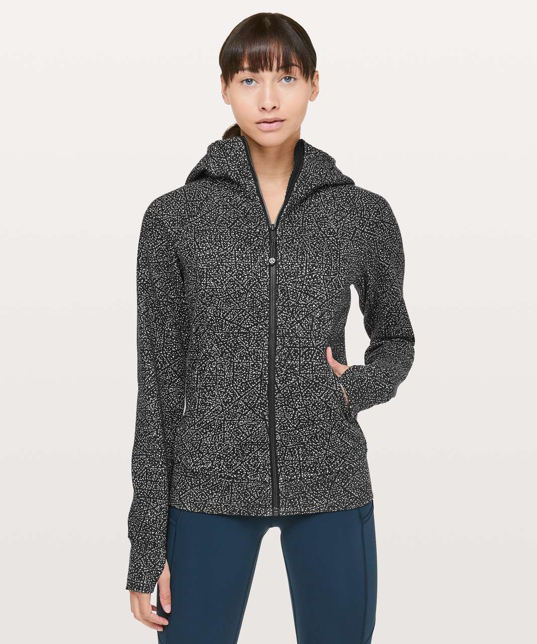 LULULEMON Night View Black White Polka Dot Athletic Workout Scuba Hoodie NEW
