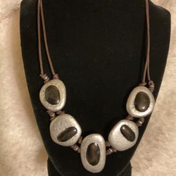 Leather Necklace With Solid Stainless Steel Pendants…adjustable (Chico’s)