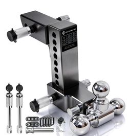 Adjustable Trailer Hitch Fit 2 Inch Receiver, Tri-Ball (1-7/8", 2", 2-5/16") Heavy Duty Aluminum Tow Hitches with 8 Inch Rise/Drop for Truck (12500 LB