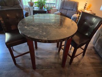 Round Marble-Top Pub Table w/ 2 Bar Chairs
