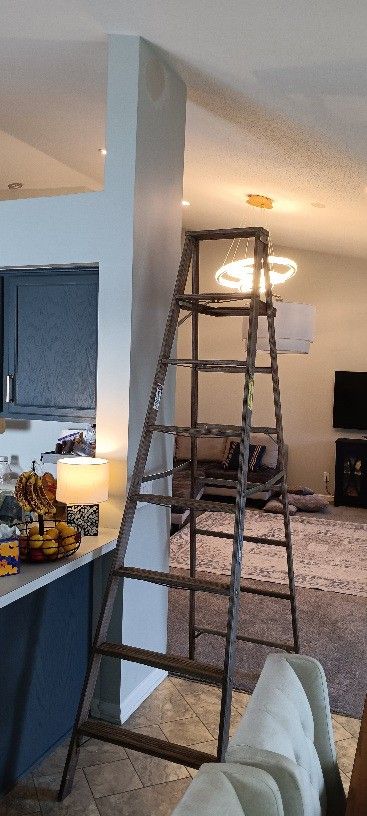 8ft Wood Ladder Great For Cutting In Tall Ceilings Cathedral Ceiling Lighting and Fan Install.