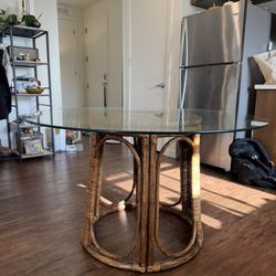 Gorgeous Glass Top Woven Rattan Kitchen Table 