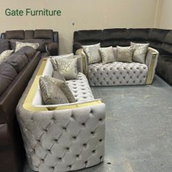 FANCI IVORY VELVET SOFA & LOVESEAT