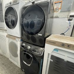 Samsung Washer And Dryer Set In Black Stainless Front Loads With Steam