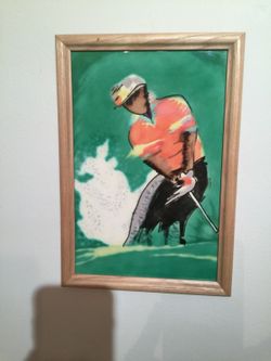 Hand painted porcelain golfer tile