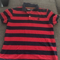 Timberland Red Black Striped Polo Shirt Size XL