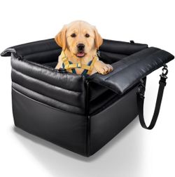Dog Car Seats for Medium Dogs : Secure & Cushioned Pet Booster for Travel – 2-in-1 Foldable Dog Bed for Front or Back Seat, Waterproof PU Leather