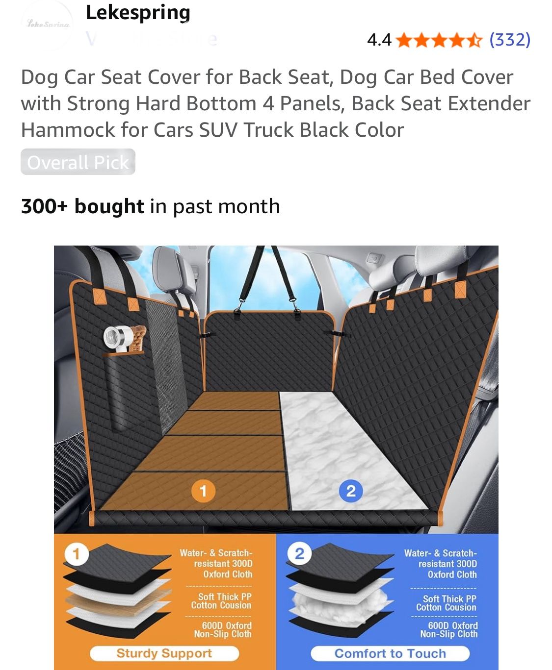 Lekespring Dog Car Seat Cover for Back Seat, Truck Bed Back Extender Hammock for Cars SUV Truck