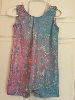 Girls Rainbow Splatter Tank Leotard Romper Sz 10 gymnastics Dance party